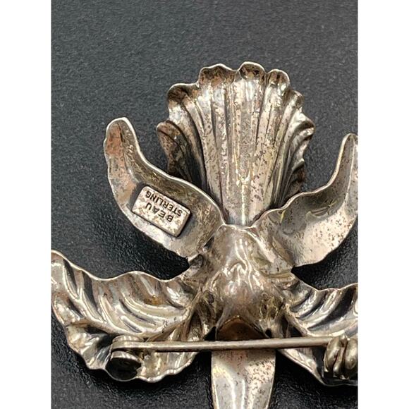 BEAU Vintage Sterling Silver
925 Iris Flower Brooch - Picture 6 of 7